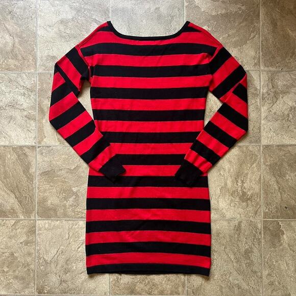 Vtg Y2K Say What Striped Sweater Dress Red Black Mall Goth Punk Grunge Rock Alt - Picture 5 of 9